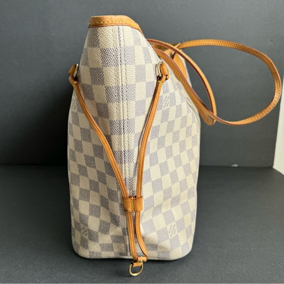 Louis Vuitton Neverfull MM Damier Azur Tote Bag Cream Checkered Purse Authentic - Picture 8 of 16